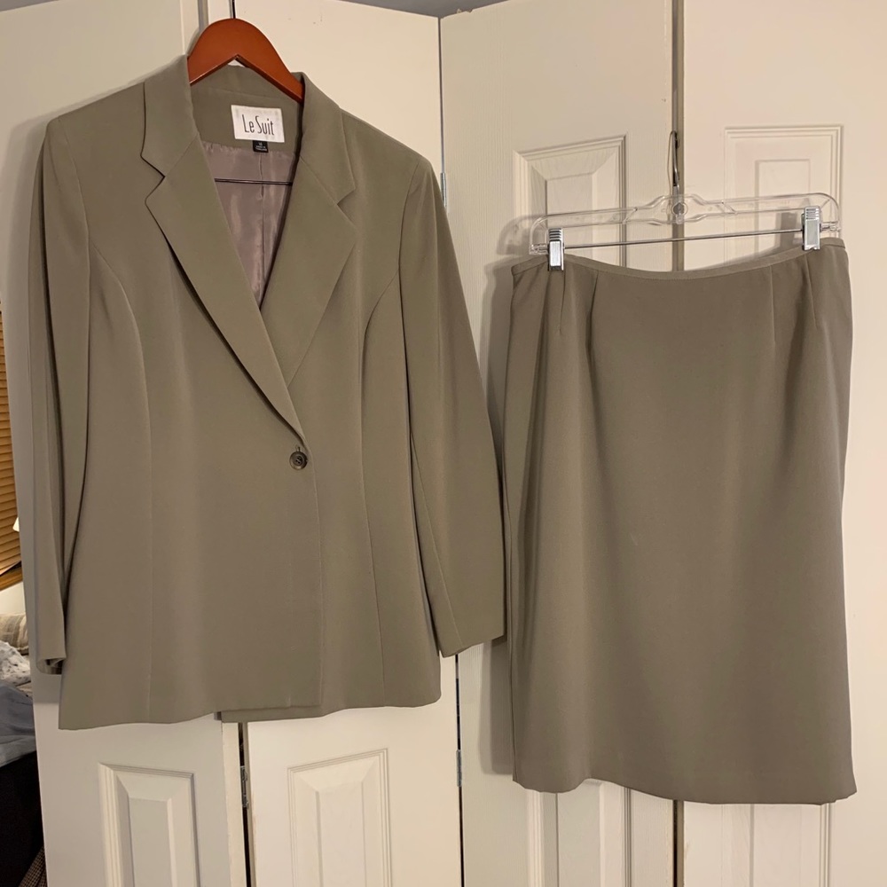 Le Suit Tan Skirt Suit